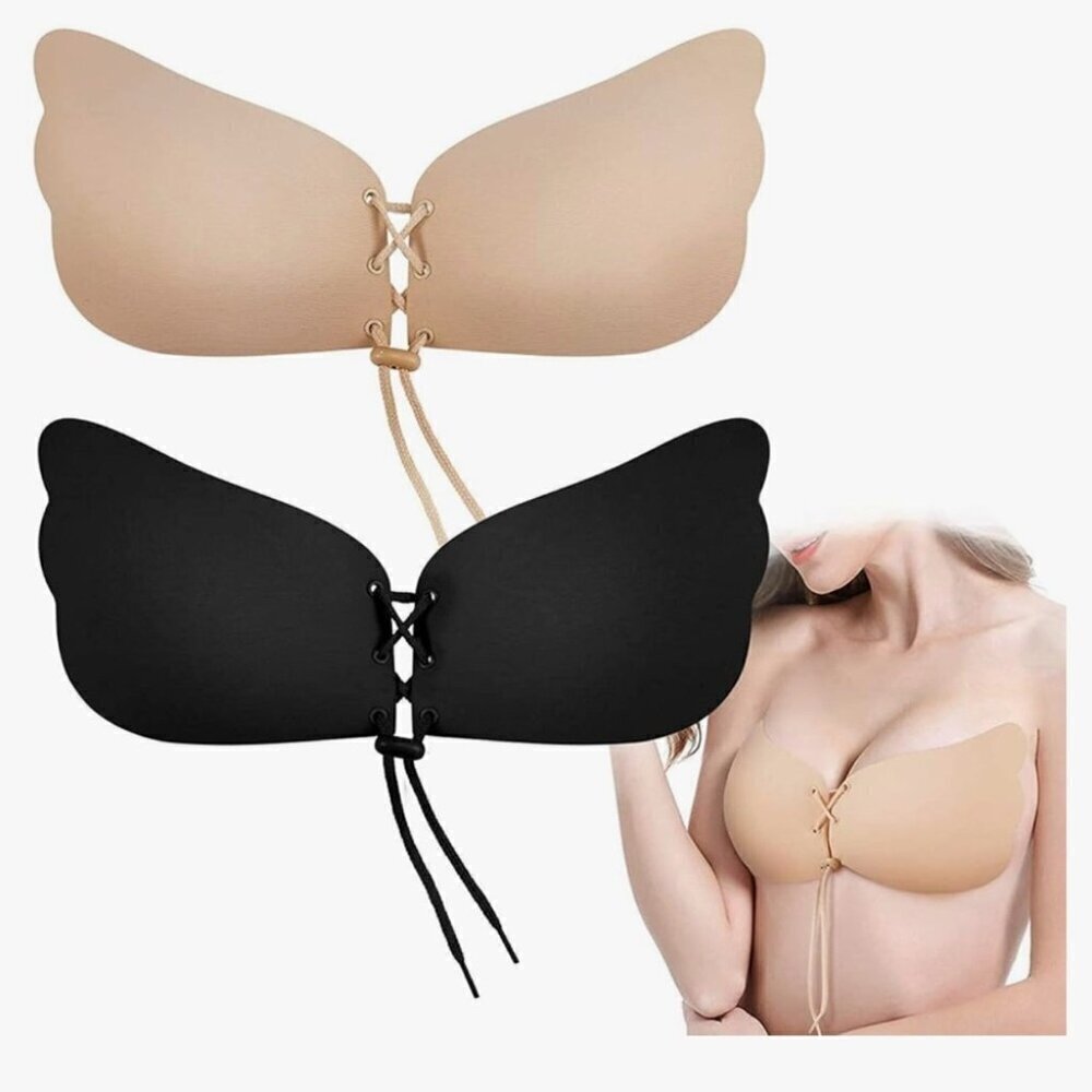 NWT Ursexyly Seamless Strapless nipple covers Push-Up Bra Black and Tan Ccup